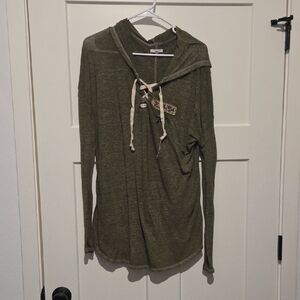 Olive Green Hoodie with Lace-Up Detail